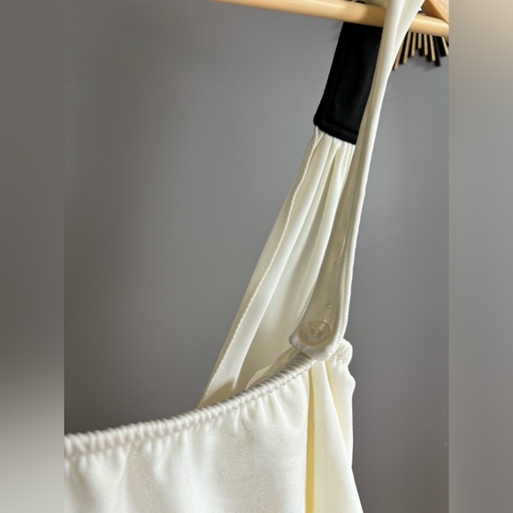 Vintage Yves Saint Laurent 90s White and Black RUCHED Bathing Suit S/XS - Picture 3 of 8